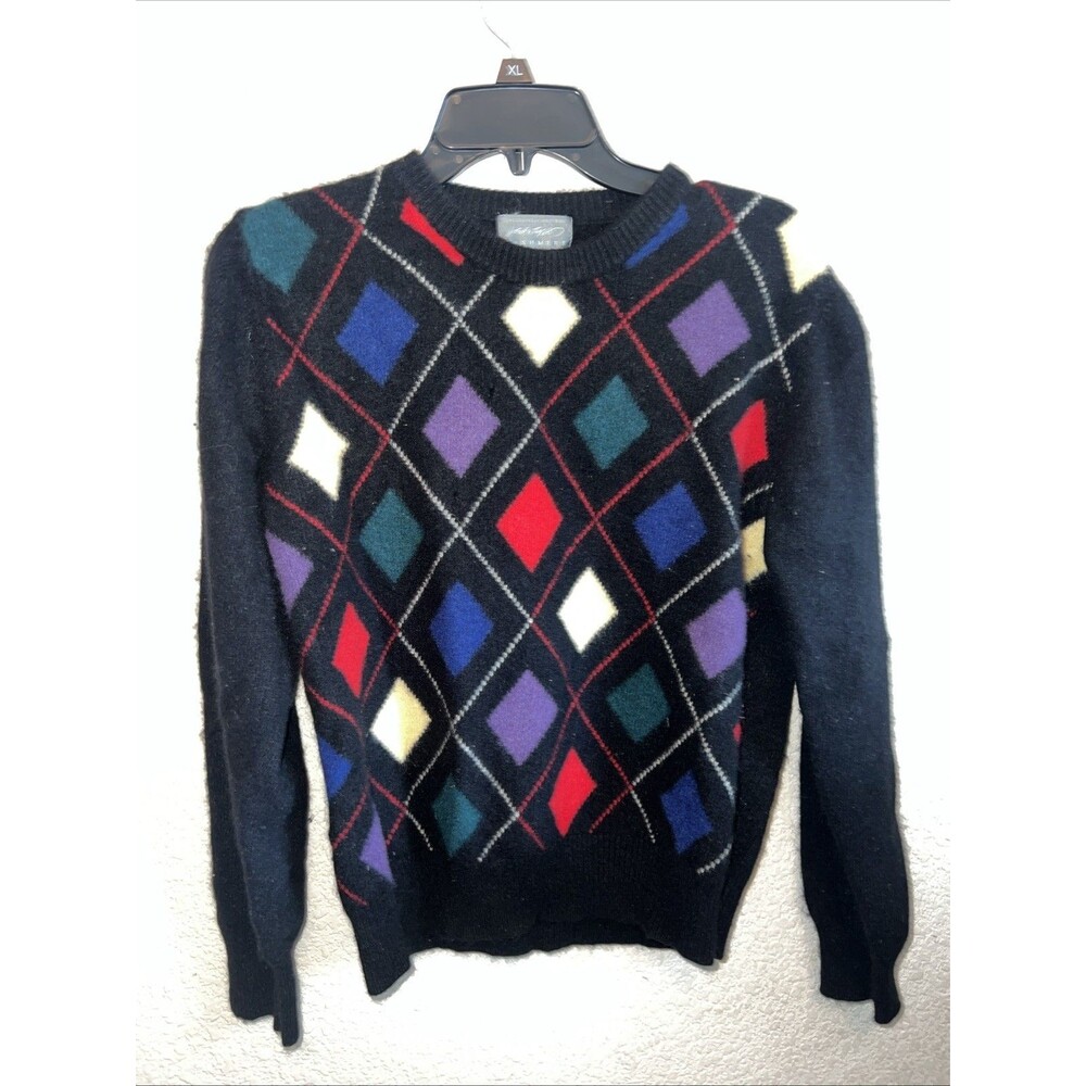 Vintage Argyle Cashmere sweater Diamond Knit M Preppy Luxury lord taylor soft